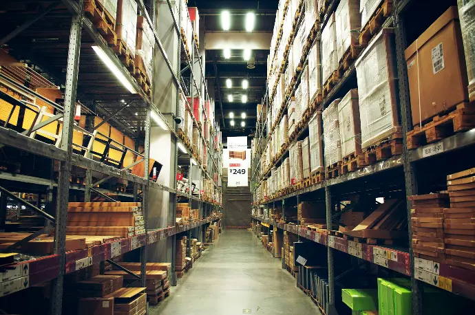 Shelves in a warehouse
